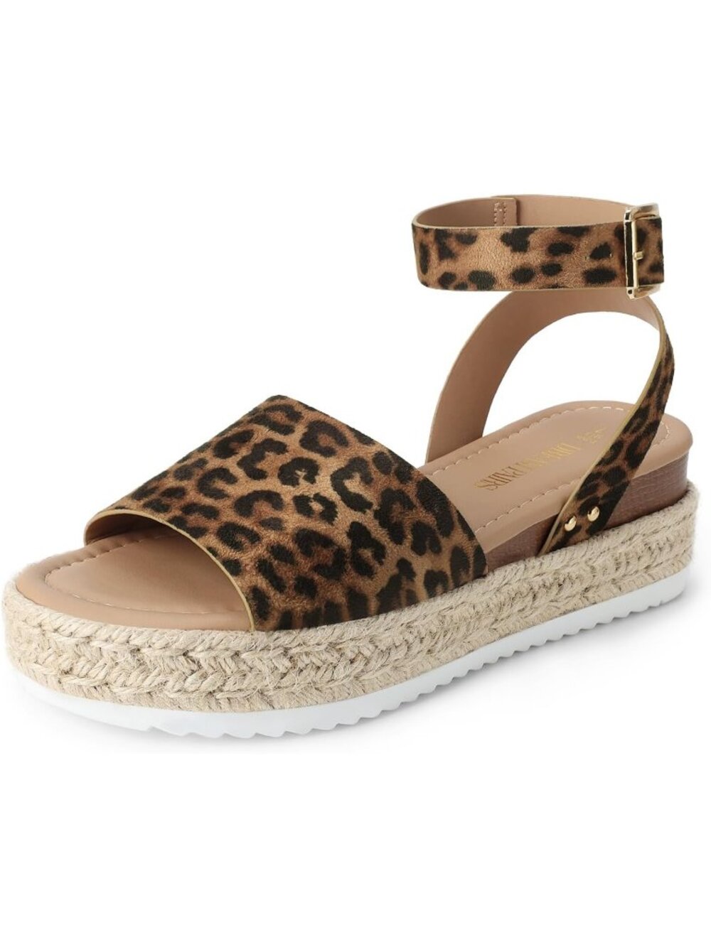 Women's Leopard Comfortable Platform Espadrilles Ankle Strap Wedge Sandal Shoes